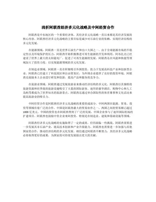 浅析阿联酋经济多元化战略及中阿经贸合作