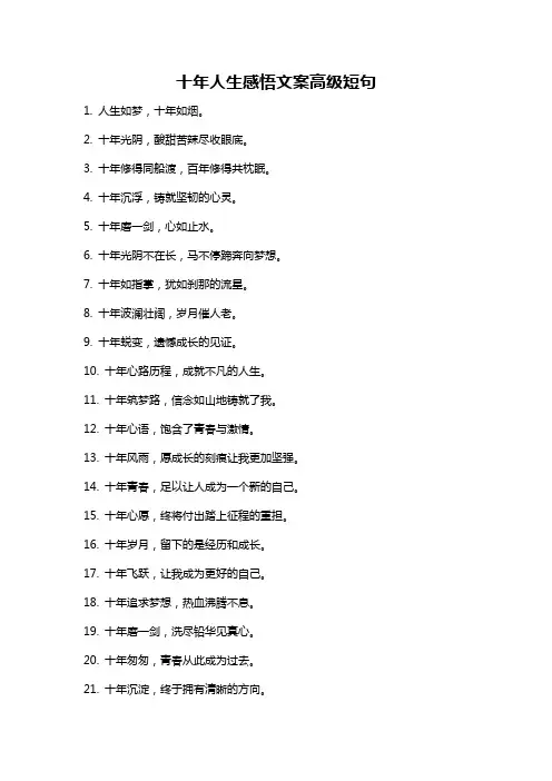 十年人生感悟文案高级短句