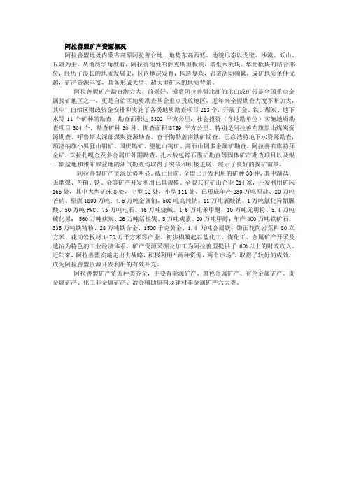 阿拉善盟矿产资源概况