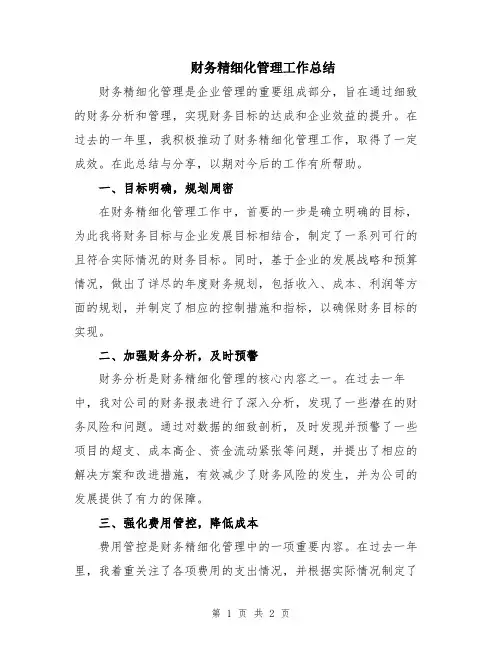 财务精细化管理工作总结