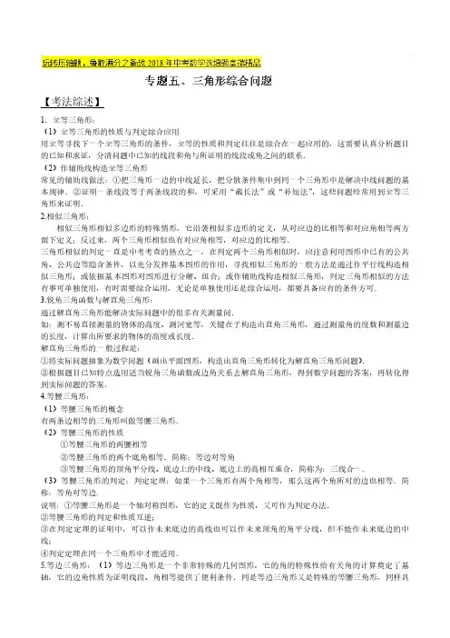 2018中考数学压轴题专题05 三角形综合问题(解析版)