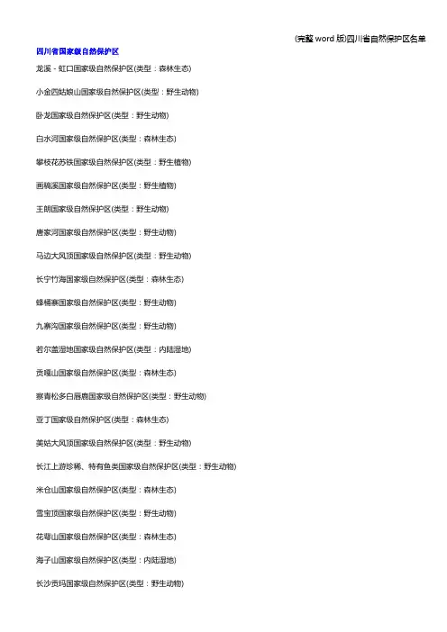 (完整word版)四川省自然保护区名单