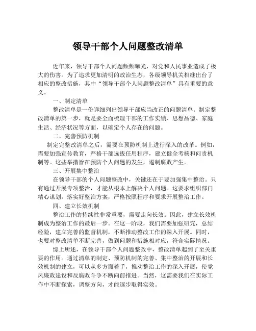 领导干部个人问题整改清单