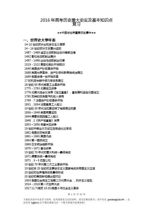 高中历史高考知识点归纳高中历史大事年表
