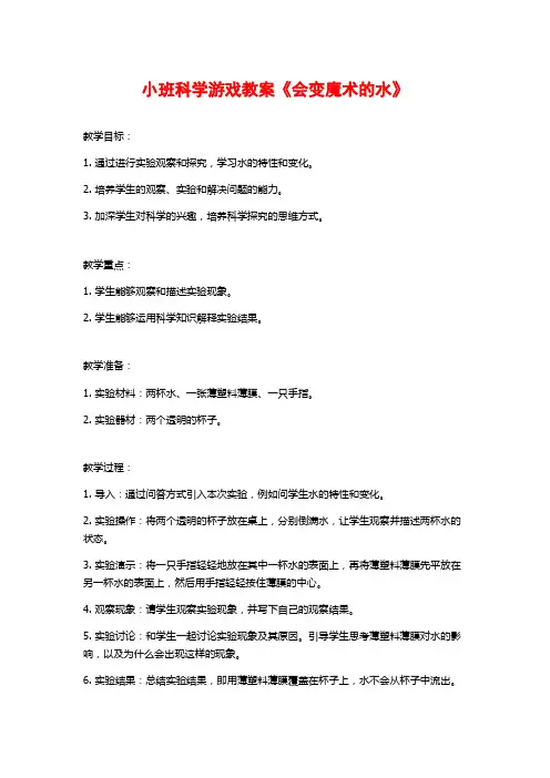 小班科学游戏教案《会变魔术的水》