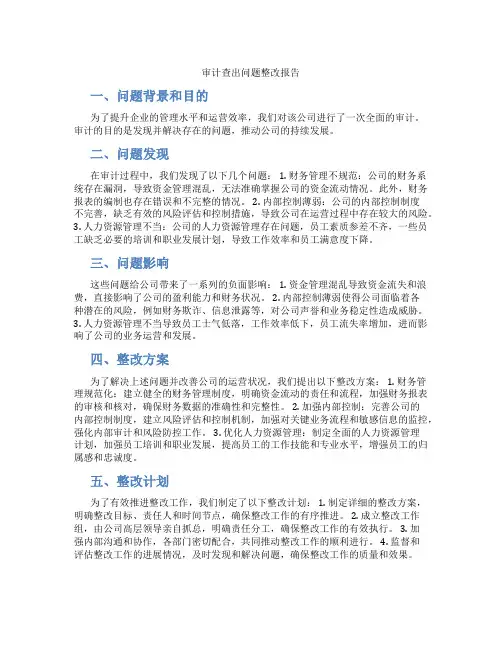 审计查出问题整改报告