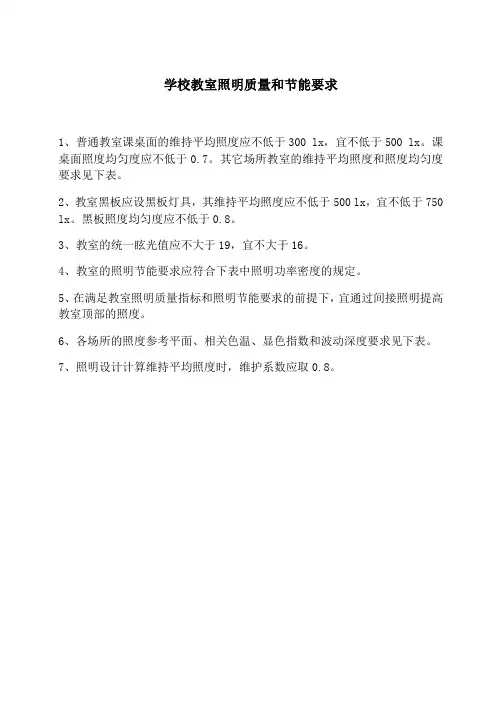 学校教室照明质量和节能要求