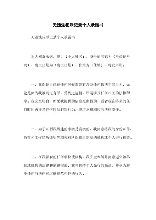 无违法犯罪记录个人承诺书