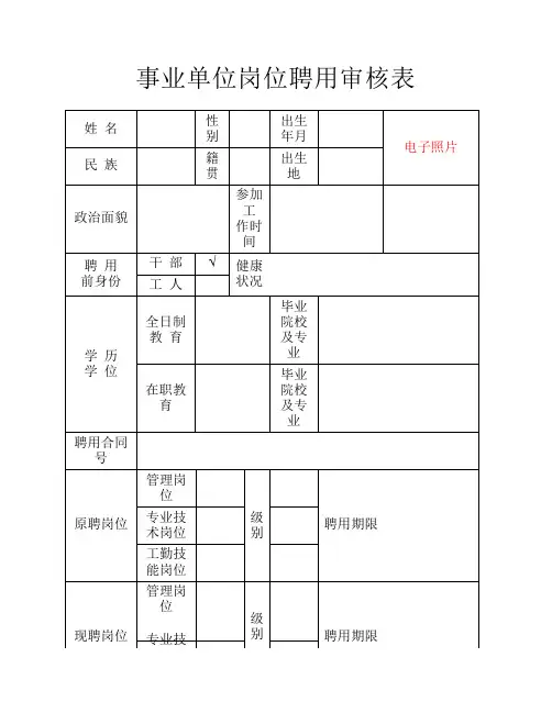 事业单位岗位聘用审核表
