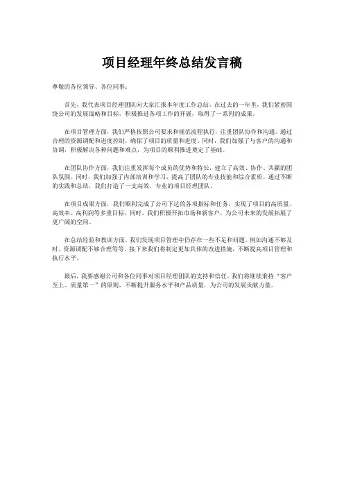 项目经理年终总结发言稿