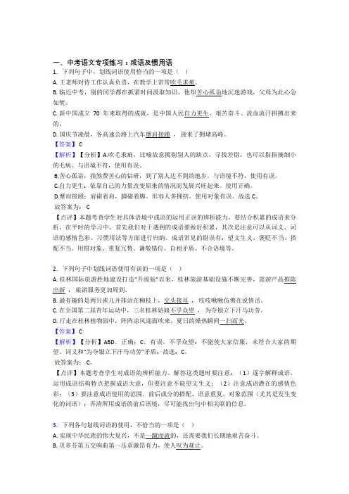 初中中考语文成语及惯用语训练含答案(Word版)