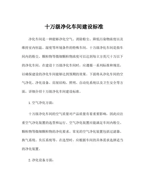 十万级净化车间建设标准