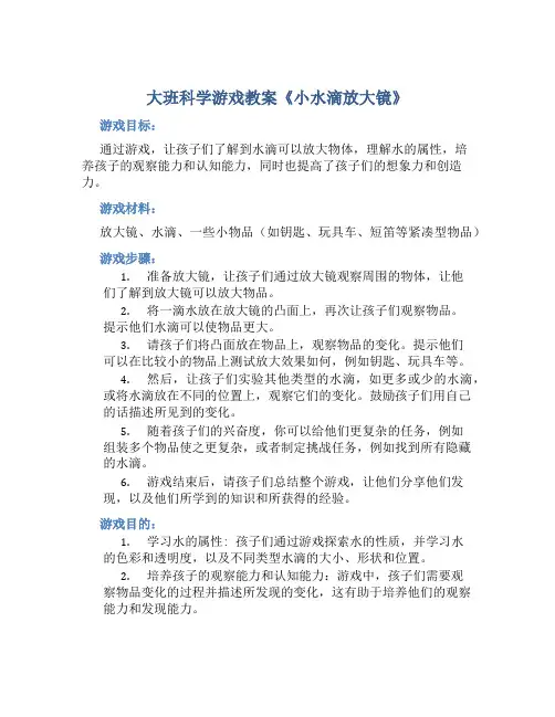 大班科学游戏教案《小水滴放大镜》