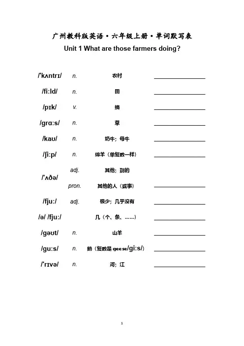 广州教科版六年级英语上学期单词表+默写表(附音标)