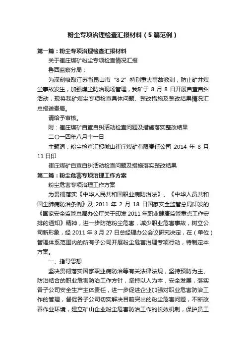 粉尘专项治理检查汇报材料（5篇范例）