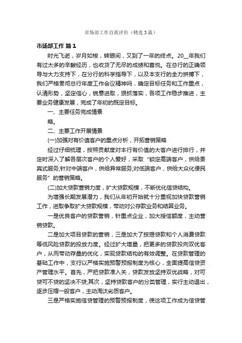 市场部工作自我评价（精选3篇）