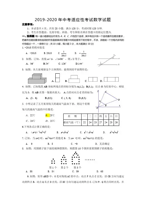 2019-2020年中考适应性考试数学试题