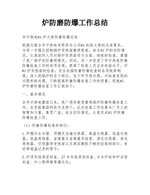 炉防磨防爆工作总结