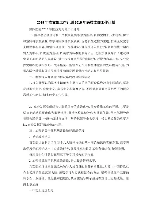 2019年党支部工作计划 2019年医技支部工作计划 精品