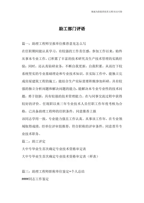 助工部门评语