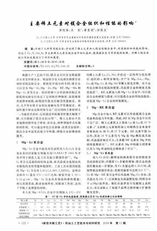 主要稀土元素对镁合金组织和性能的影响