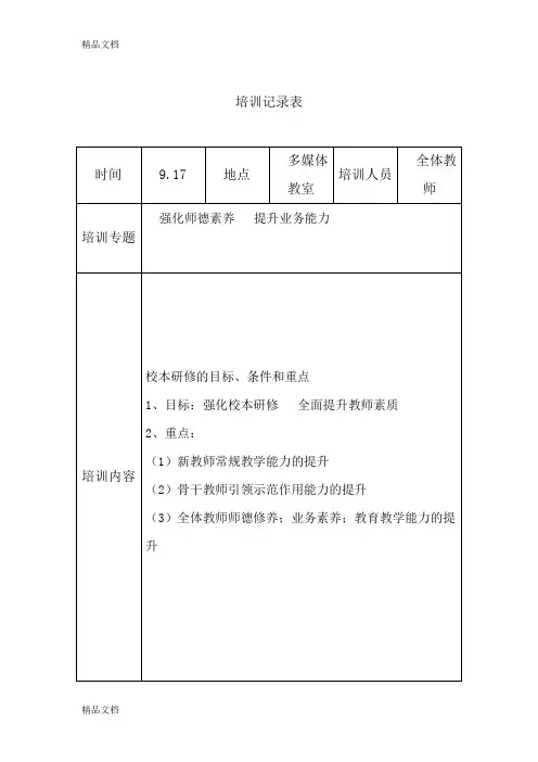 骨干教师培训记录表word版本