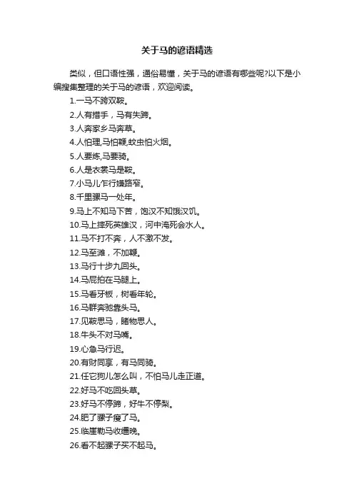 关于马的谚语精选