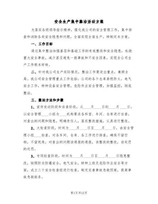 安全生产集中整治活动方案（5篇）
