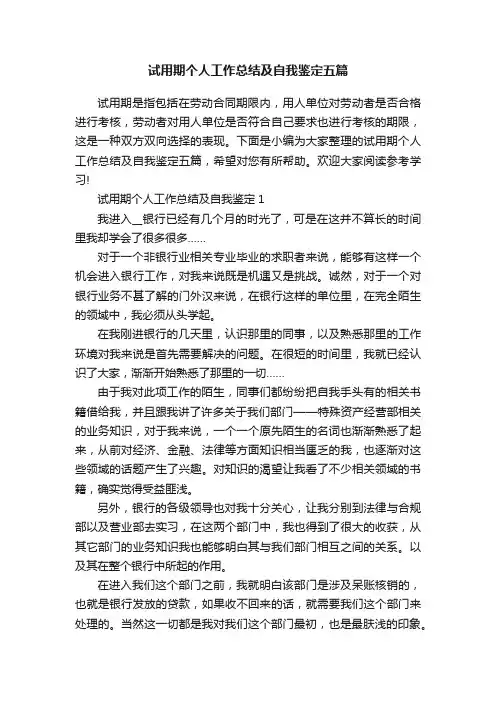 试用期个人工作总结及自我鉴定五篇
