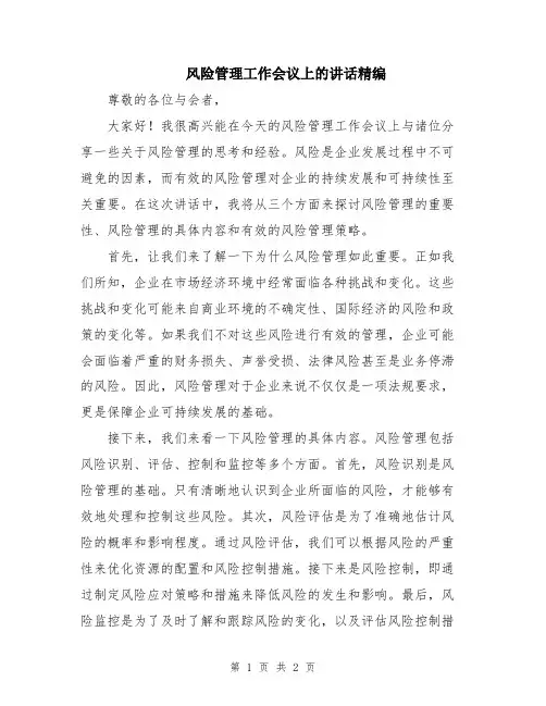 风险管理工作会议上的讲话精编