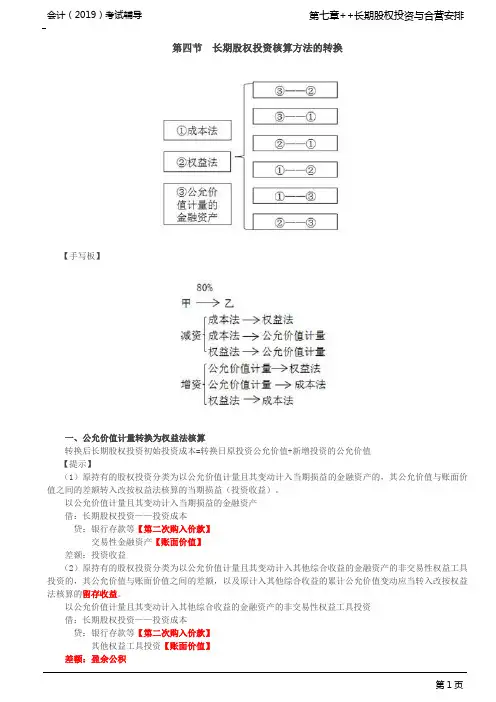_公允价值计量转换为权益法核算,公允价值计量或权益法转换为成本法
