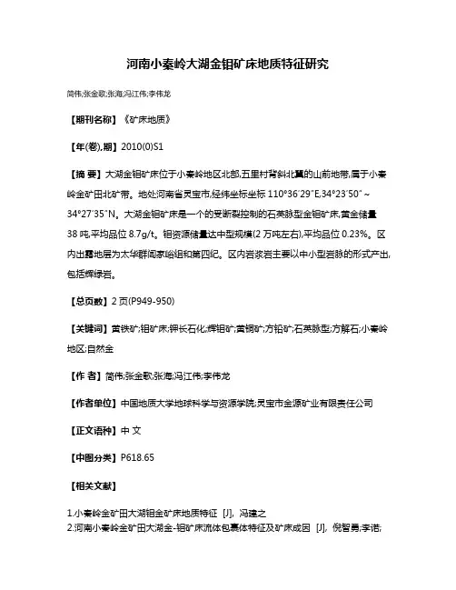 河南小秦岭大湖金钼矿床地质特征研究