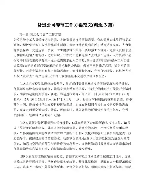 货运公司春节工作方案范文(精选3篇)