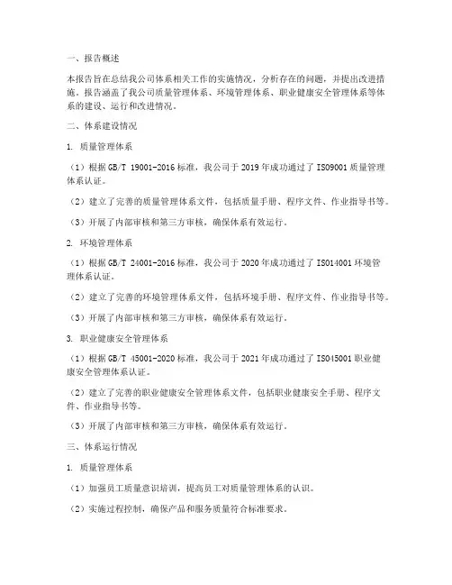 体系相关总结报告范文