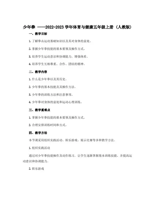 《少年拳》(教案)-2022-2023学年体育与健康五年级上册 人教版