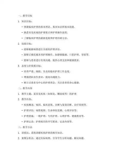 临床护理教学教案模板范文