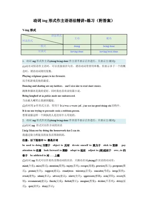 高中英语动词ing形式作主语语法精讲+练习(附答案)