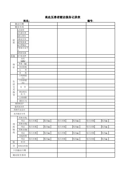 高血压患者随访服务记录表