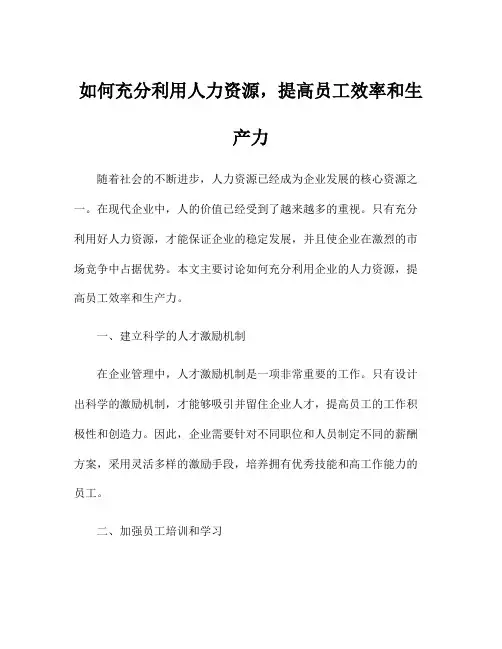 如何充分利用人力资源,提高员工效率和生产力