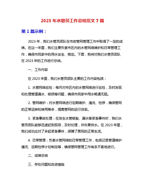 2023年水管员工作总结范文7篇