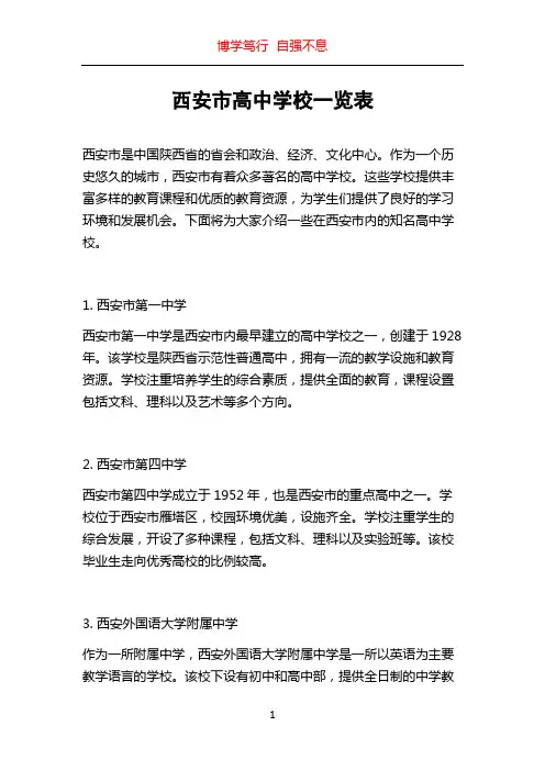 西安市高中学校一览表