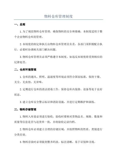 物料仓库管理制度