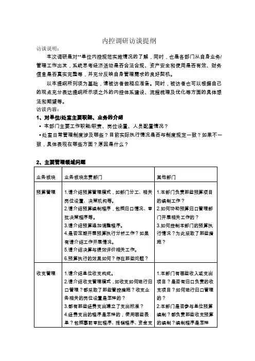 内部控制访谈提纲