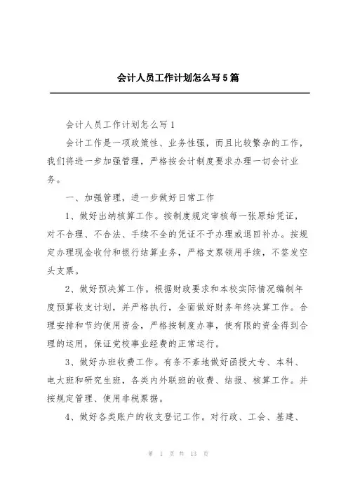 会计人员工作计划怎么写5篇