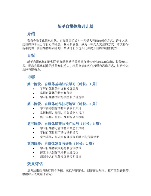 新手自媒体培训计划