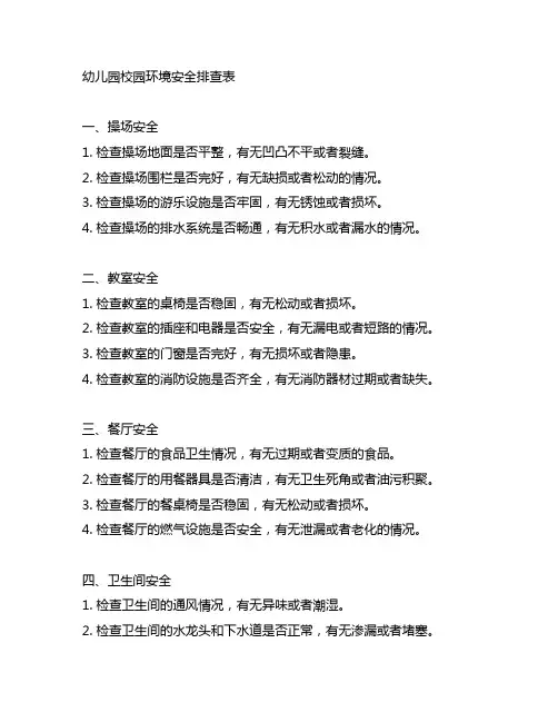 幼儿园校园环境安全排查表 幼儿园安全