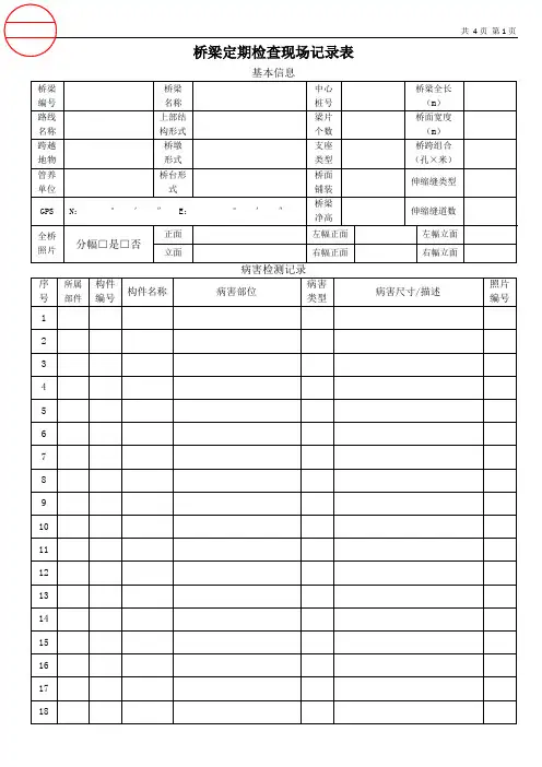 桥梁定期检查现场记录表