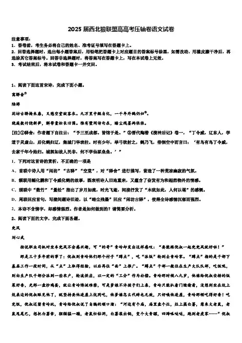 2025届西北狼联盟高高考压轴卷语文试卷含解析