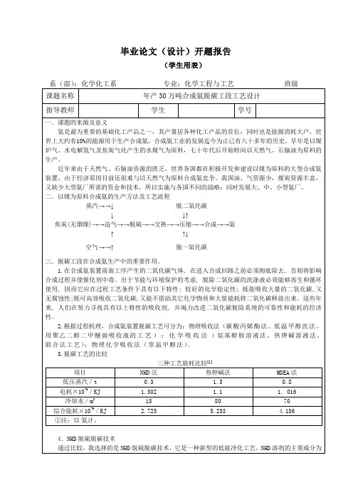 年产30万吨合成氨脱碳工段工艺设计