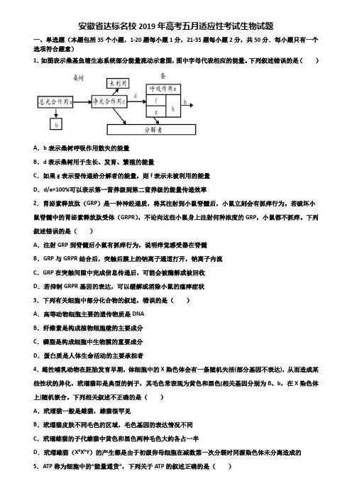 安徽省达标名校2019年高考五月适应性考试生物试题含解析